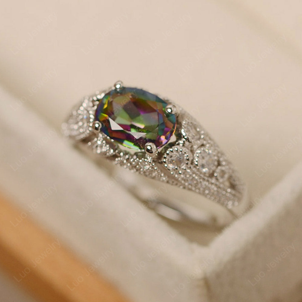Vintage Horizontal Oval Cut Mystic Topaz Ring - LUO Jewelry