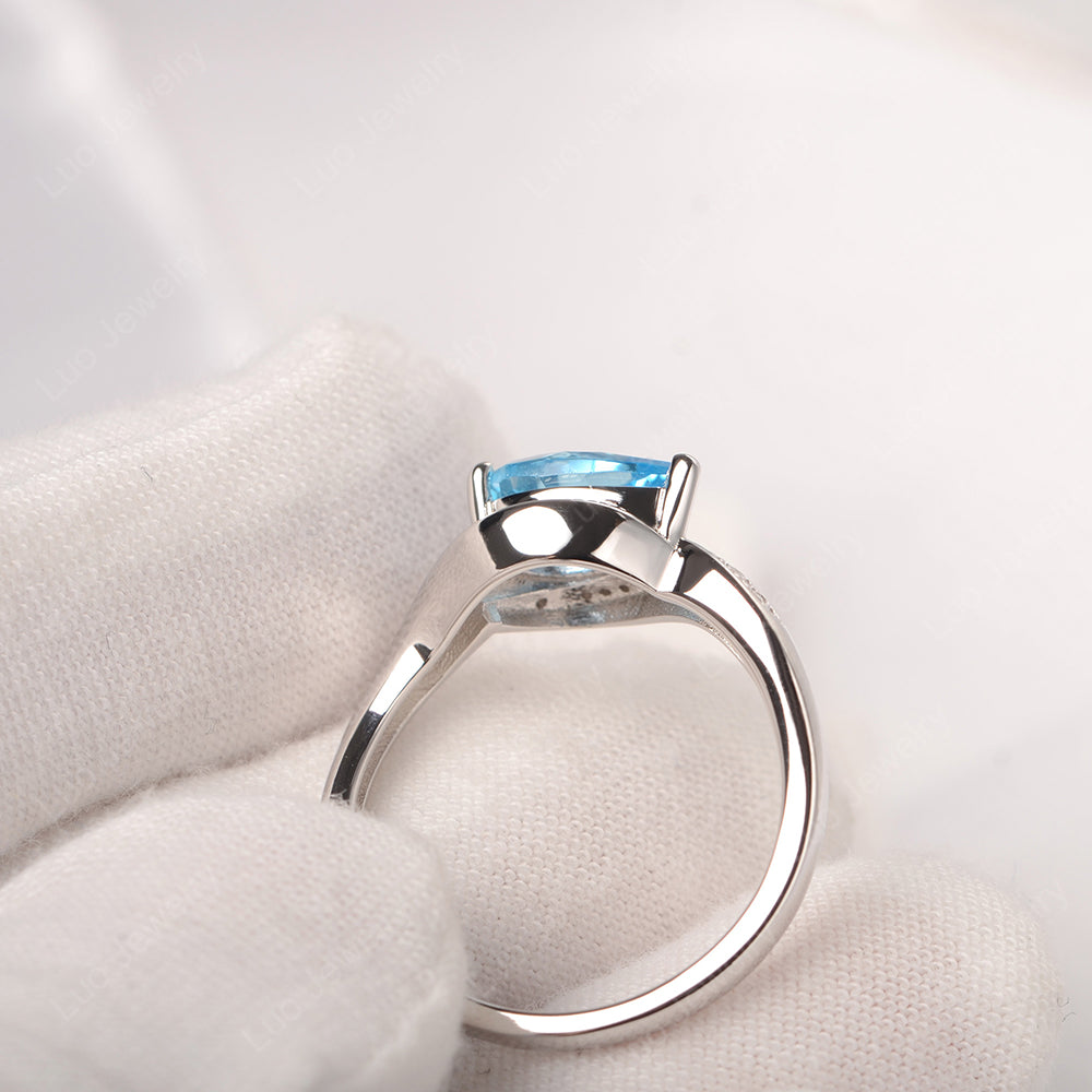 East West Pear Swiss Blue Topaz Engagement Ring Gold - LUO Jewelry