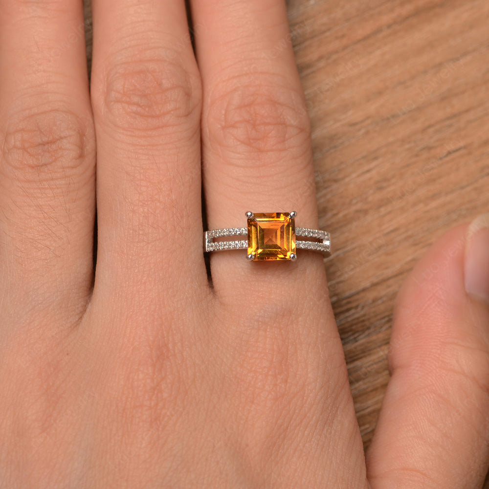 Double Band Square Cut Citrine Ring Silver - LUO Jewelry