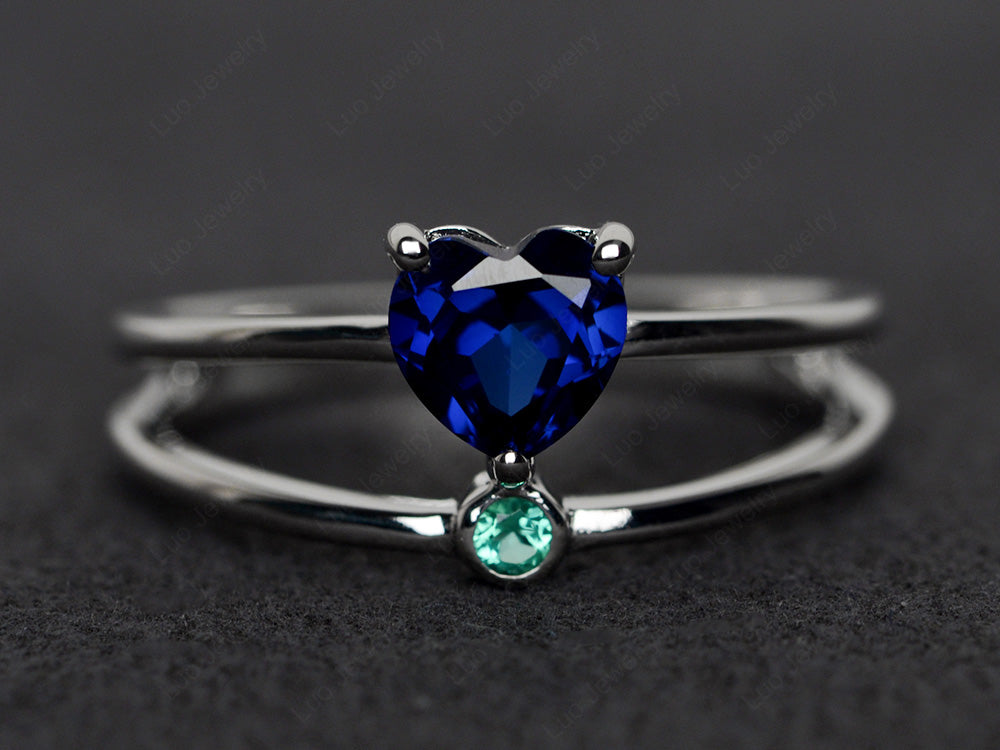 Heart Shaped Lab Sapphire Split Shank Ring Silver - LUO Jewelry