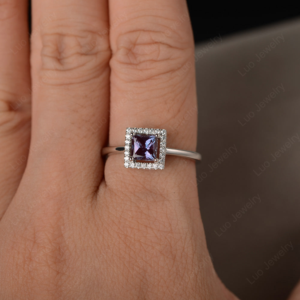 Alexandrite Halo Engagement Ring Princess Cut - LUO Jewelry