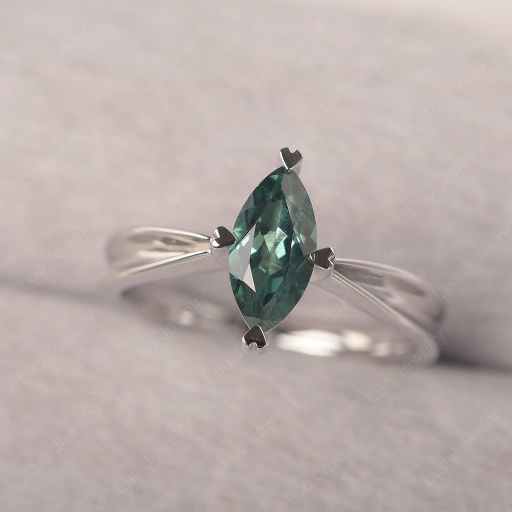 Green Sapphire Wedding Ring Marquise Solitaire Ring - LUO Jewelry