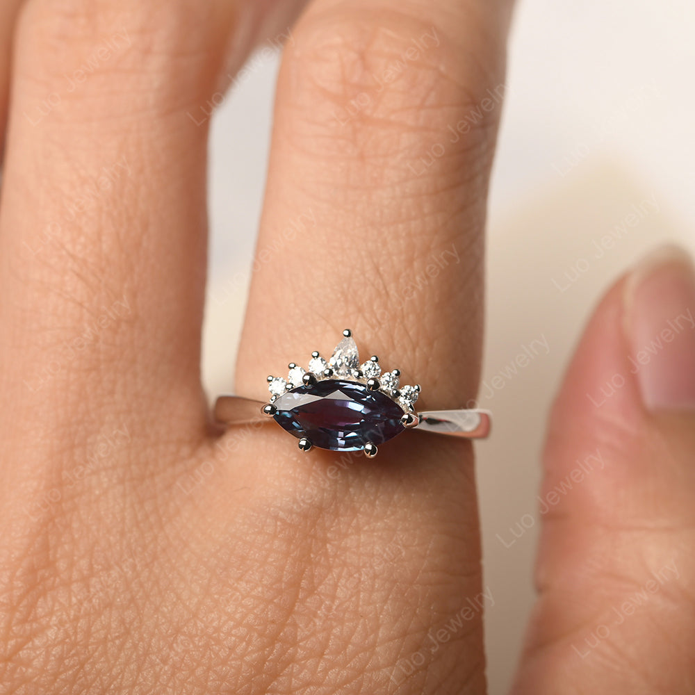 Horizontal Marquise Alexandrite Ring White Gold - LUO Jewelry