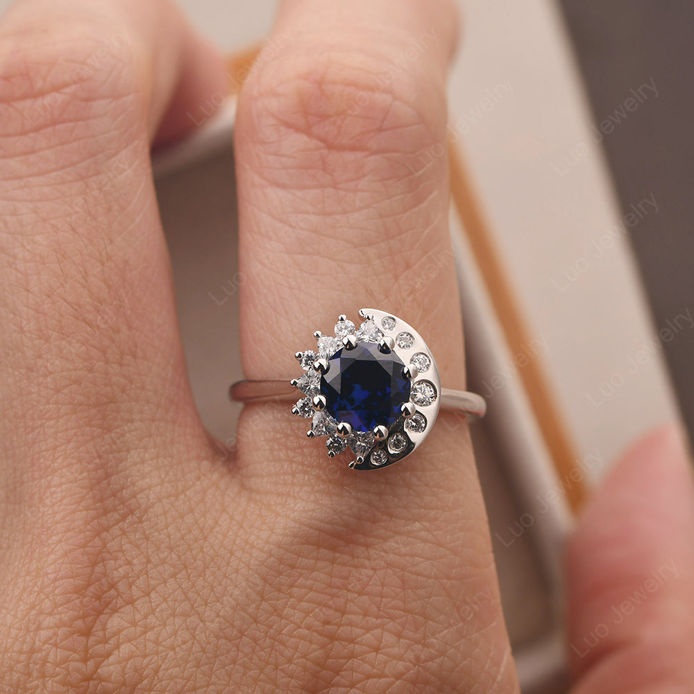 Unique Lab Sapphire Engagement Ring Yellow Gold - LUO Jewelry