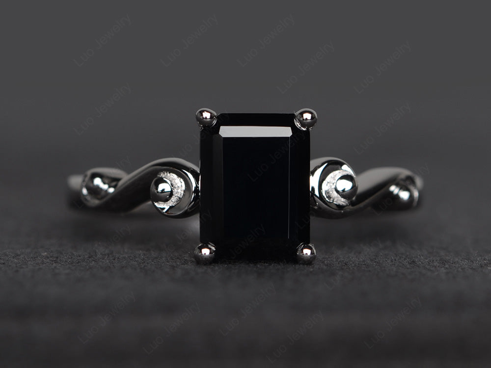 Unique Emerald Cut Black Spinel Ring Rose Gold - LUO Jewelry