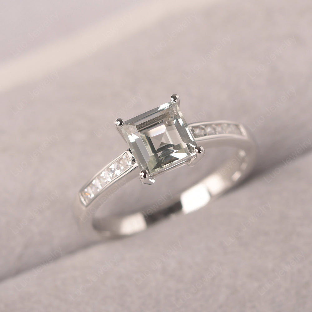 Green Amethyst Wedding Rings Square Cut Rose Gold - LUO Jewelry