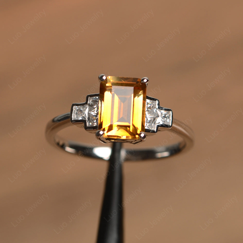 Emerald Cut Citrine Promise Ring White Gold - LUO Jewelry
