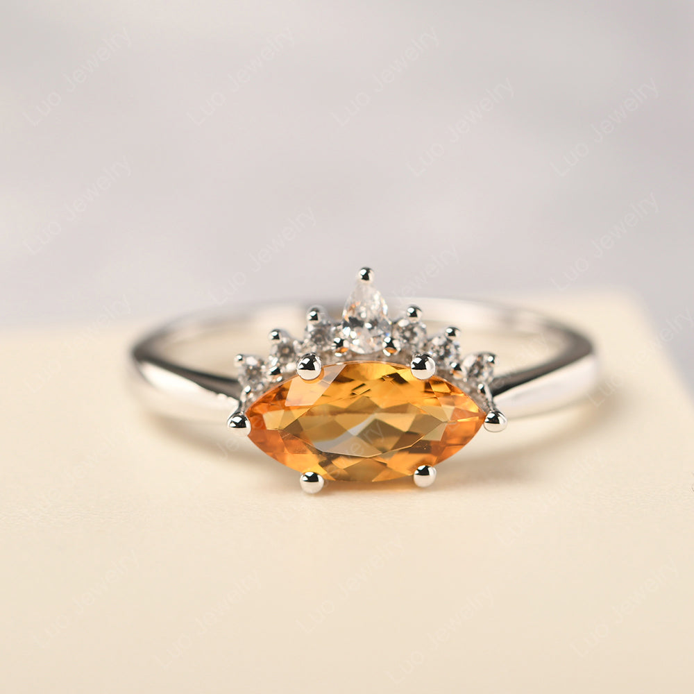 Horizontal Marquise Citrine Ring White Gold - LUO Jewelry