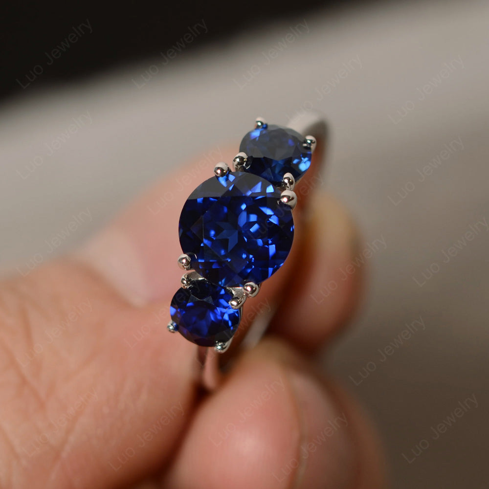 3 Stone Ring Lab Sapphire Engagement Ring - LUO Jewelry