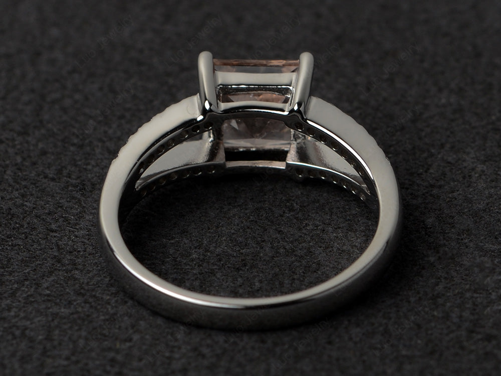 Princess Cut Morganite Split Shank Wedding Ring - LUO Jewelry