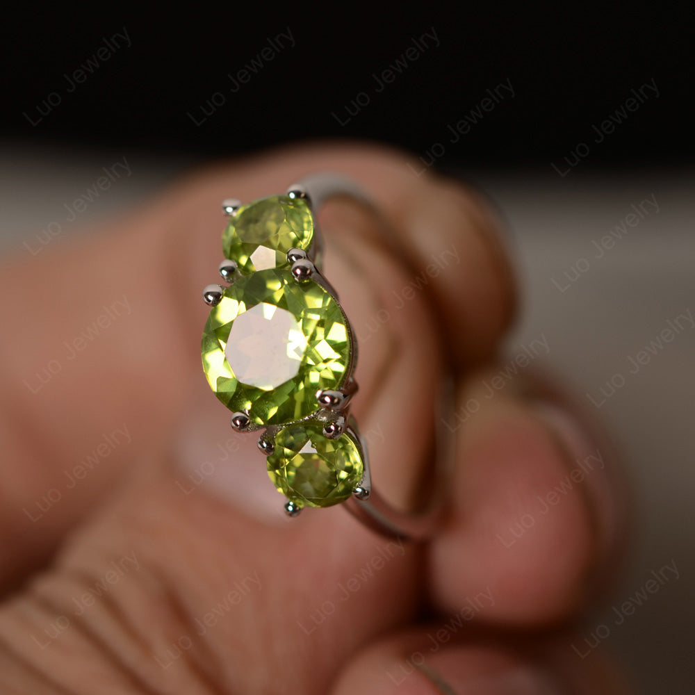 3 Stone Ring Peridot Engagement Ring - LUO Jewelry