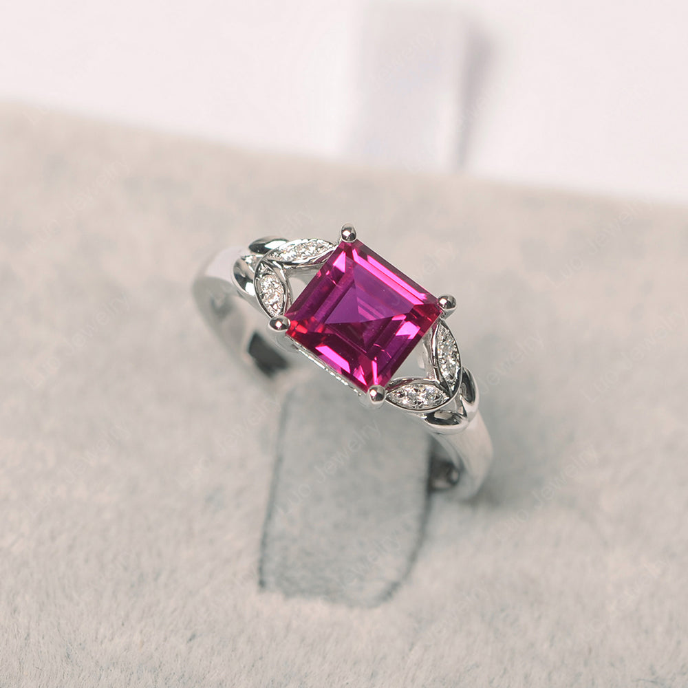 Square Cut Ruby Wedding Ring - LUO Jewelry