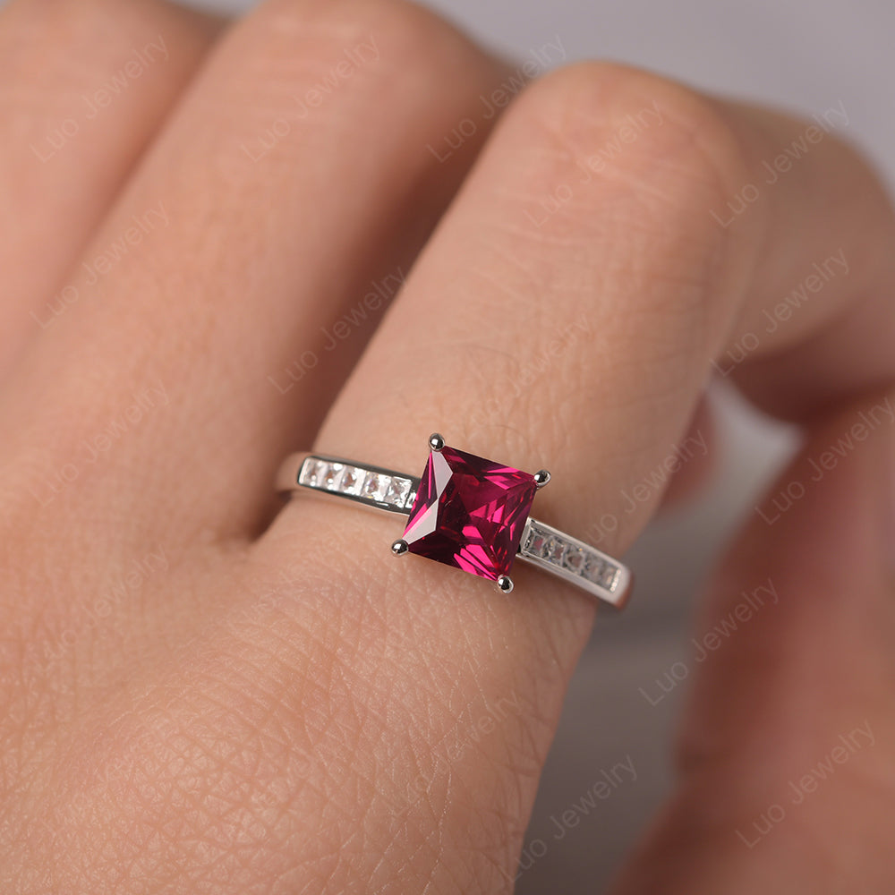 Ruby Wedding Rings Princess Cut Rose Gold - LUO Jewelry