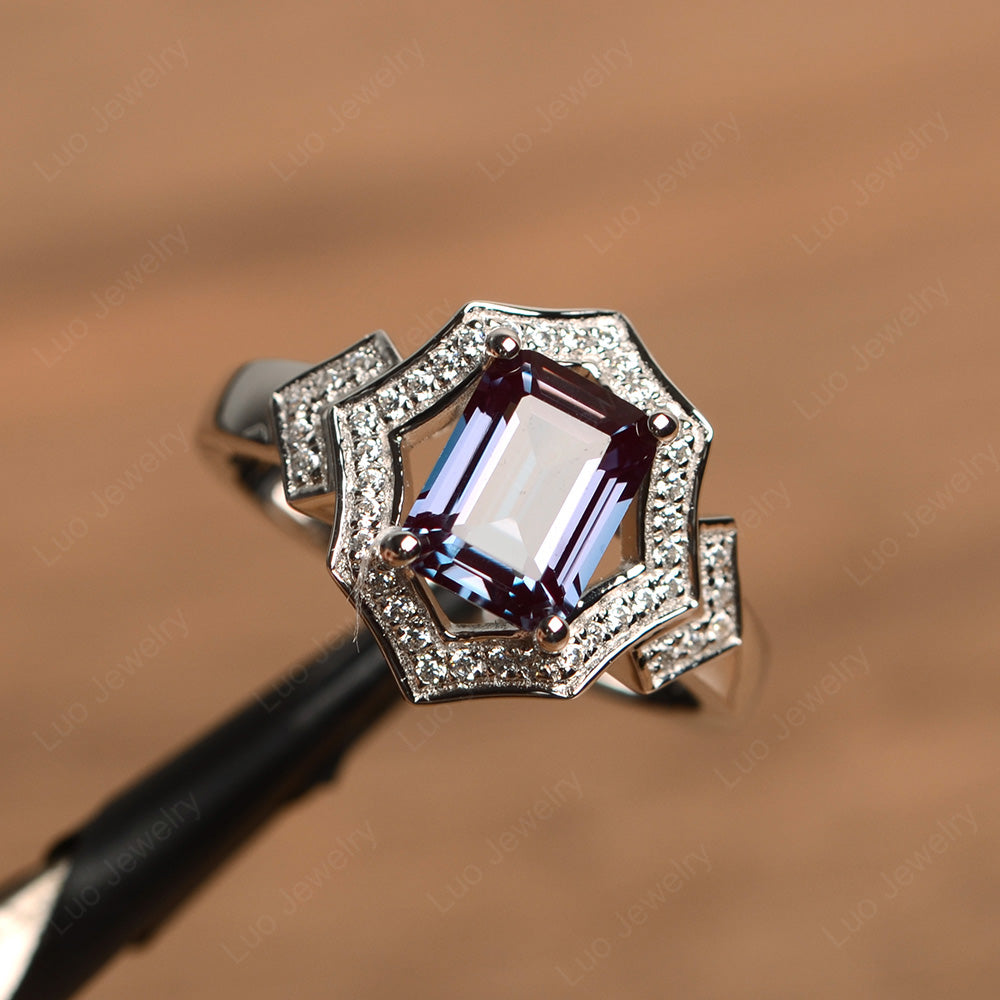 Emerald Cut Alexandrite Cocktail Ring White Gold - LUO Jewelry