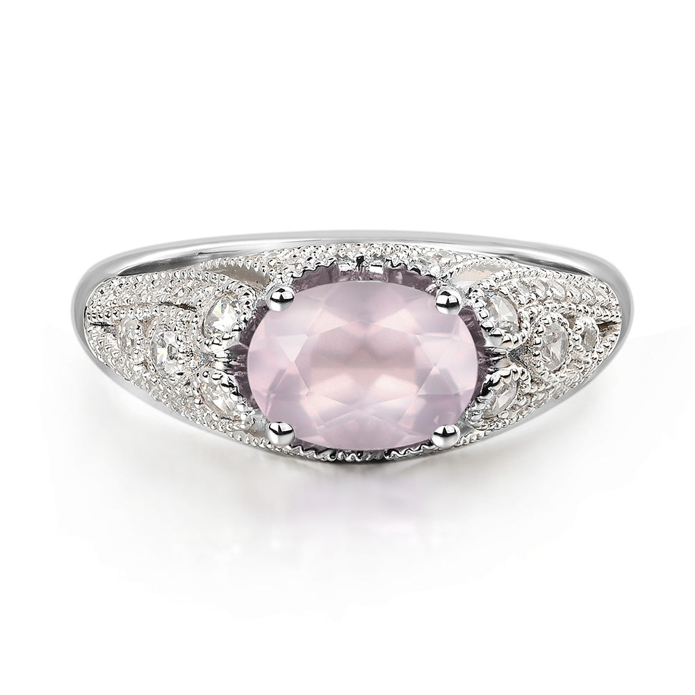 Vintage Horizontal Oval Cut Rose Quartz Ring - LUO Jewelry
