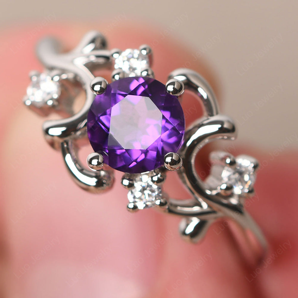 Amethyst Cluster Engagement Ring Silver - LUO Jewelry