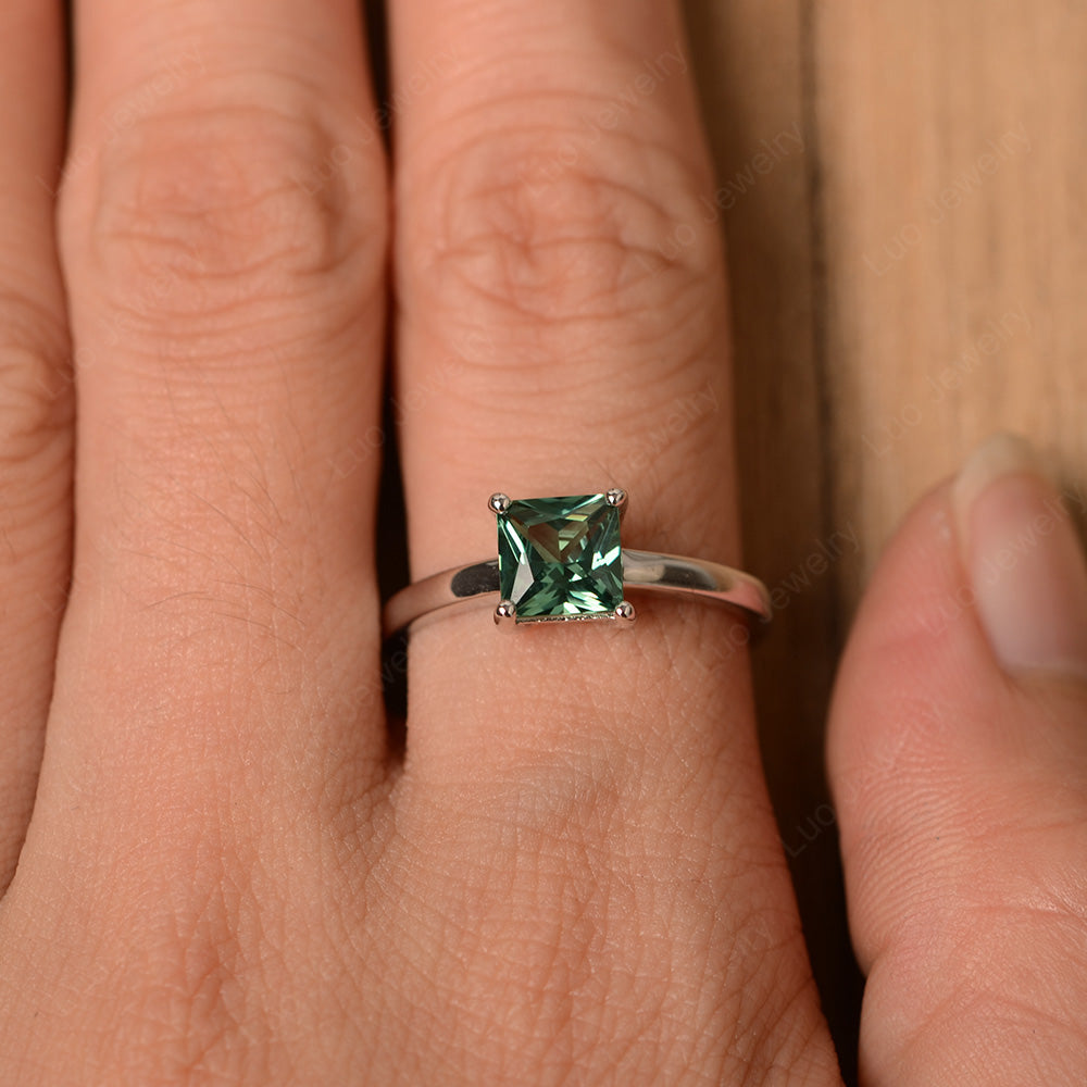 Princess Cut Solitaire Green Sapphire Promise Ring - LUO Jewelry