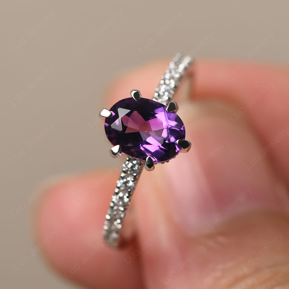 Amethyst Hidden Halo Oval Engagement Ring - LUO Jewelry