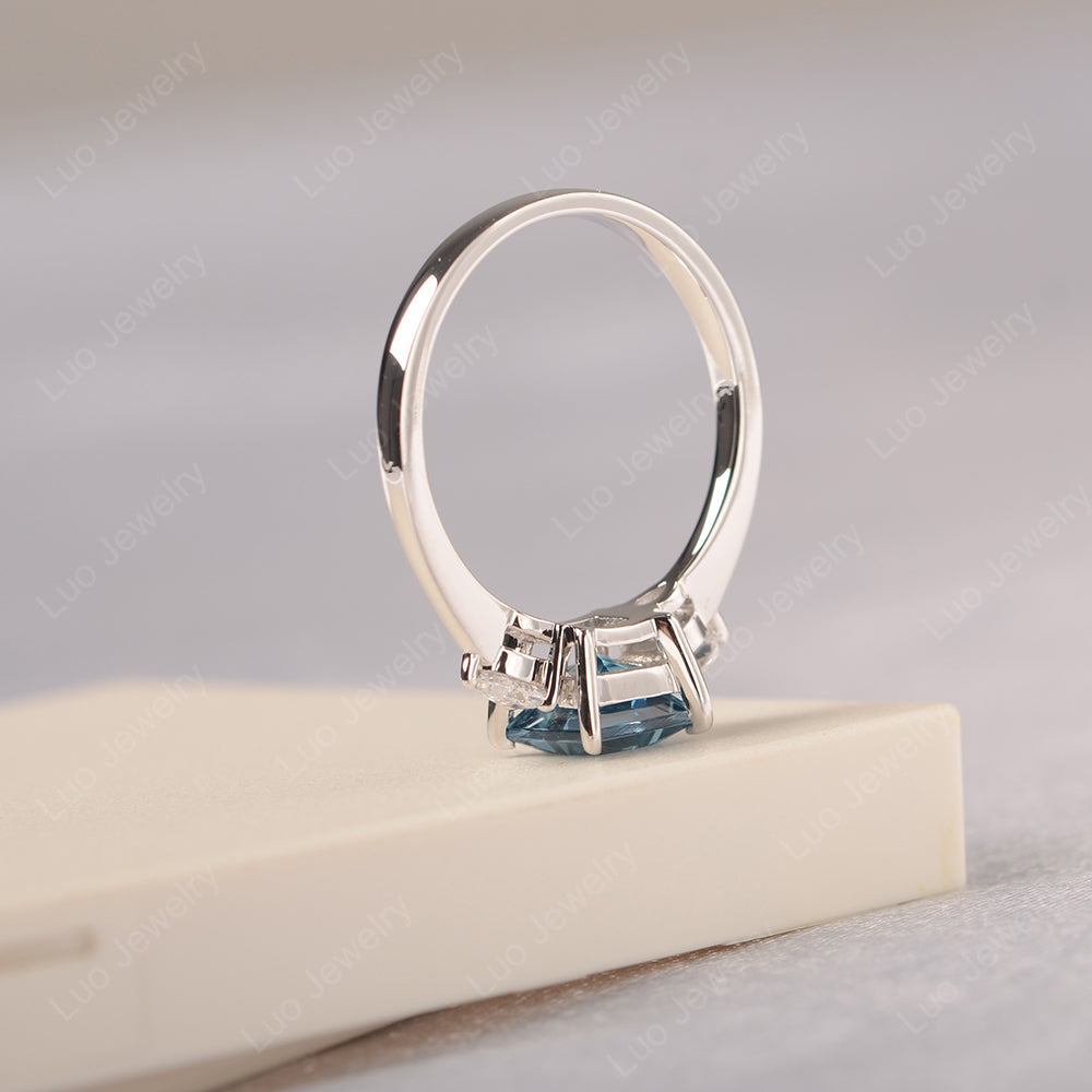 Princess Cut London Blue Topaz Ring With Pear Side Stone - LUO Jewelry
