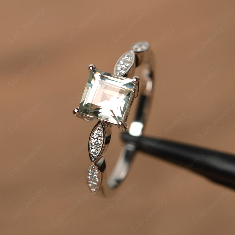 Square Cut Green Amethyst Ring White Gold - LUO Jewelry