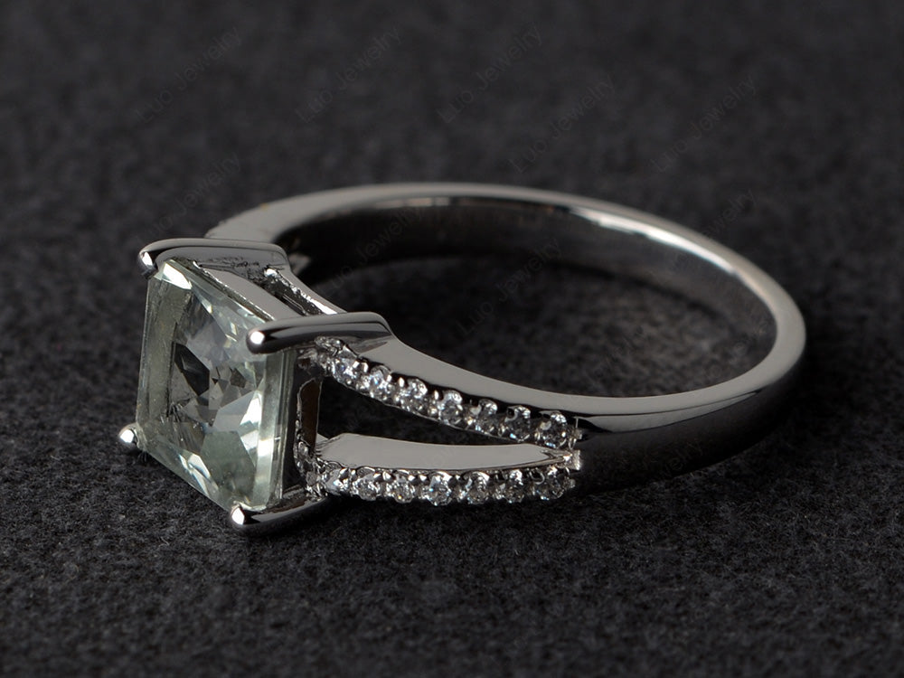 Princess Cut Green Amethyst Split Shank Wedding Ring - LUO Jewelry