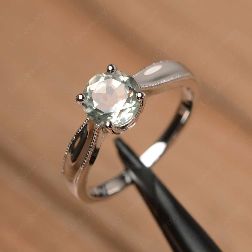 Green Amethyst Ring Solitaire Engagement Ring - LUO Jewelry