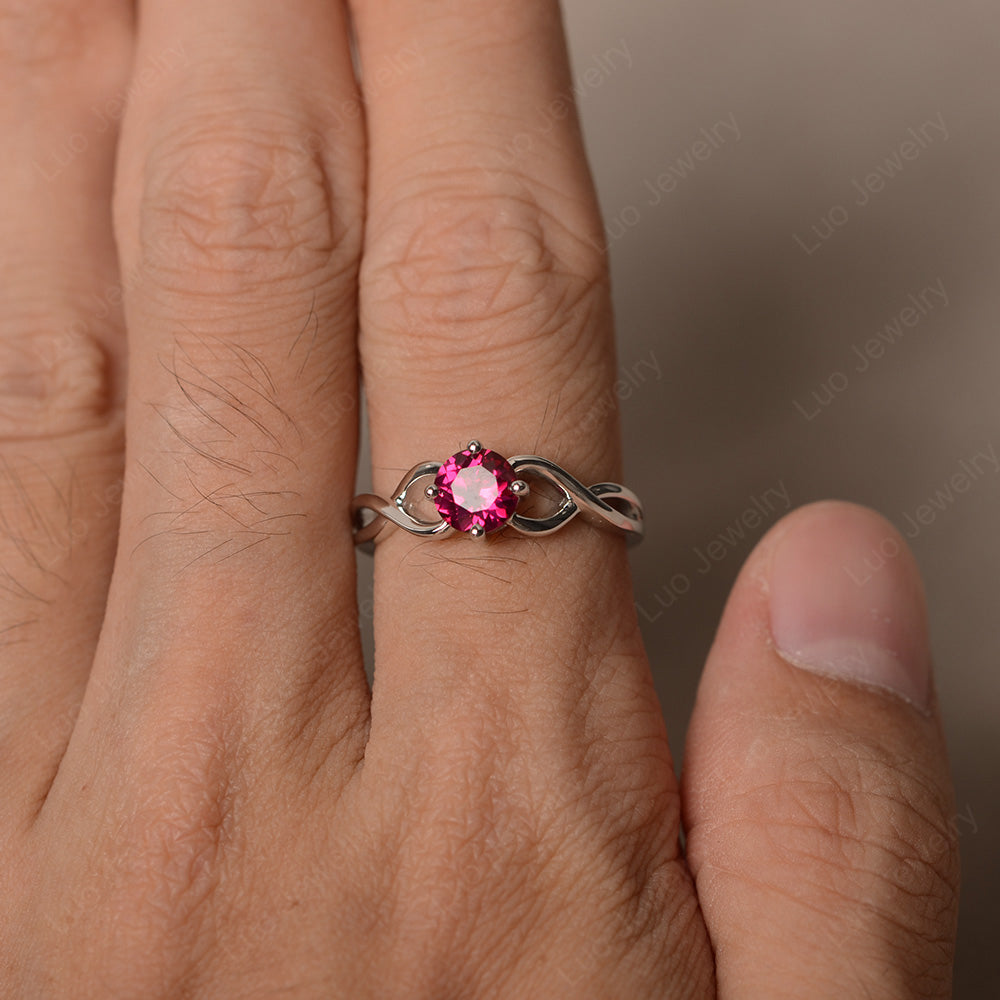 Kite Set Round Ruby Solitaire Ring Gold - LUO Jewelry