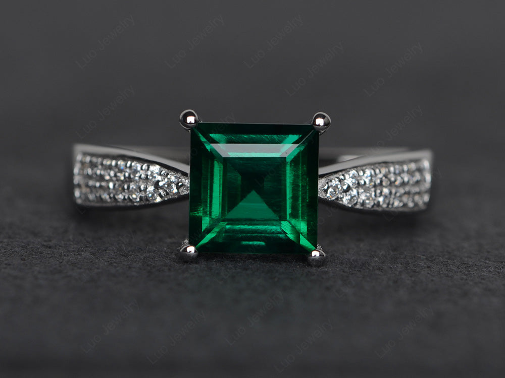 Square Lab Emerald Ring Sterling Silver - LUO Jewelry