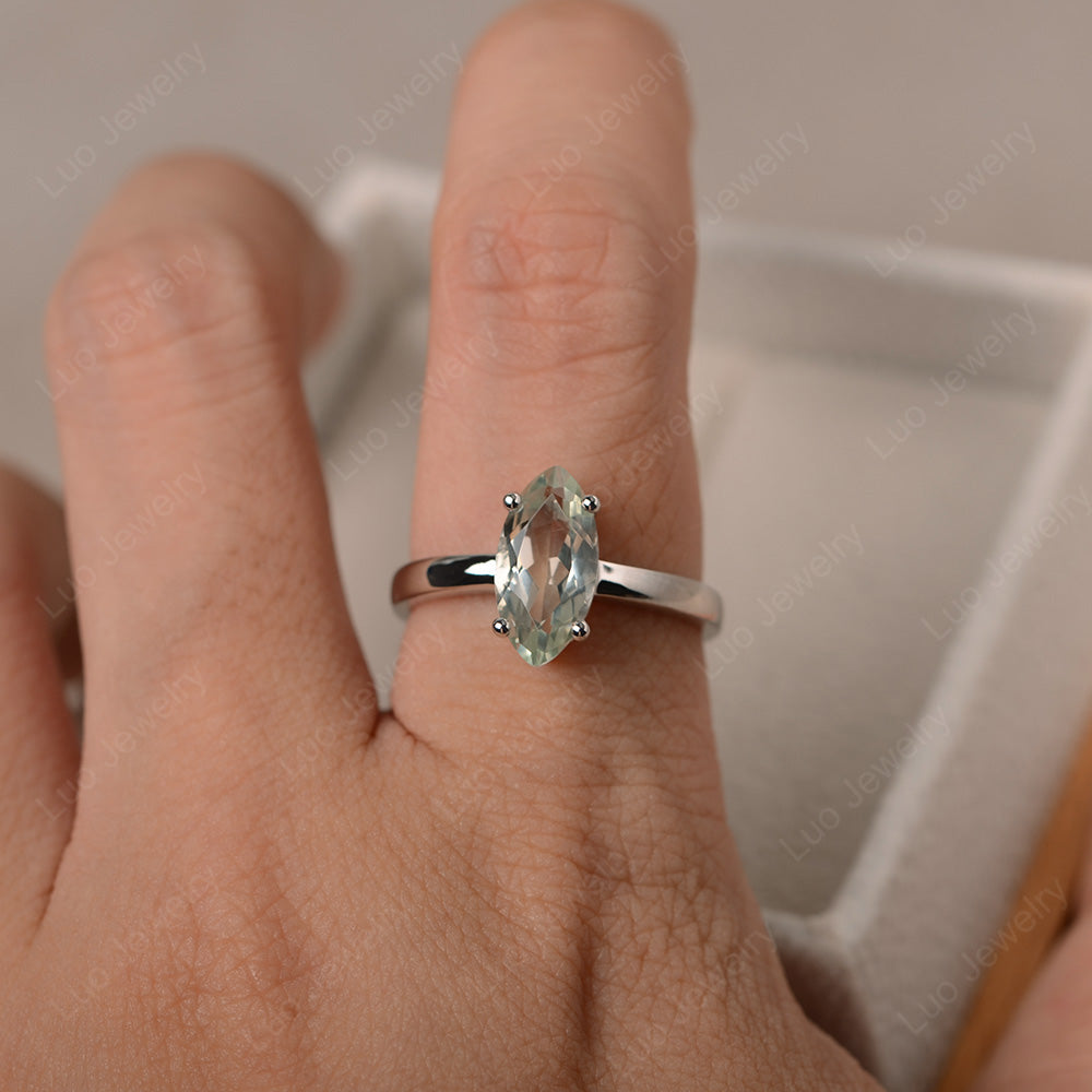 Marquise Cut Green Amethyst Solitaire Ring Rose Gold - LUO Jewelry