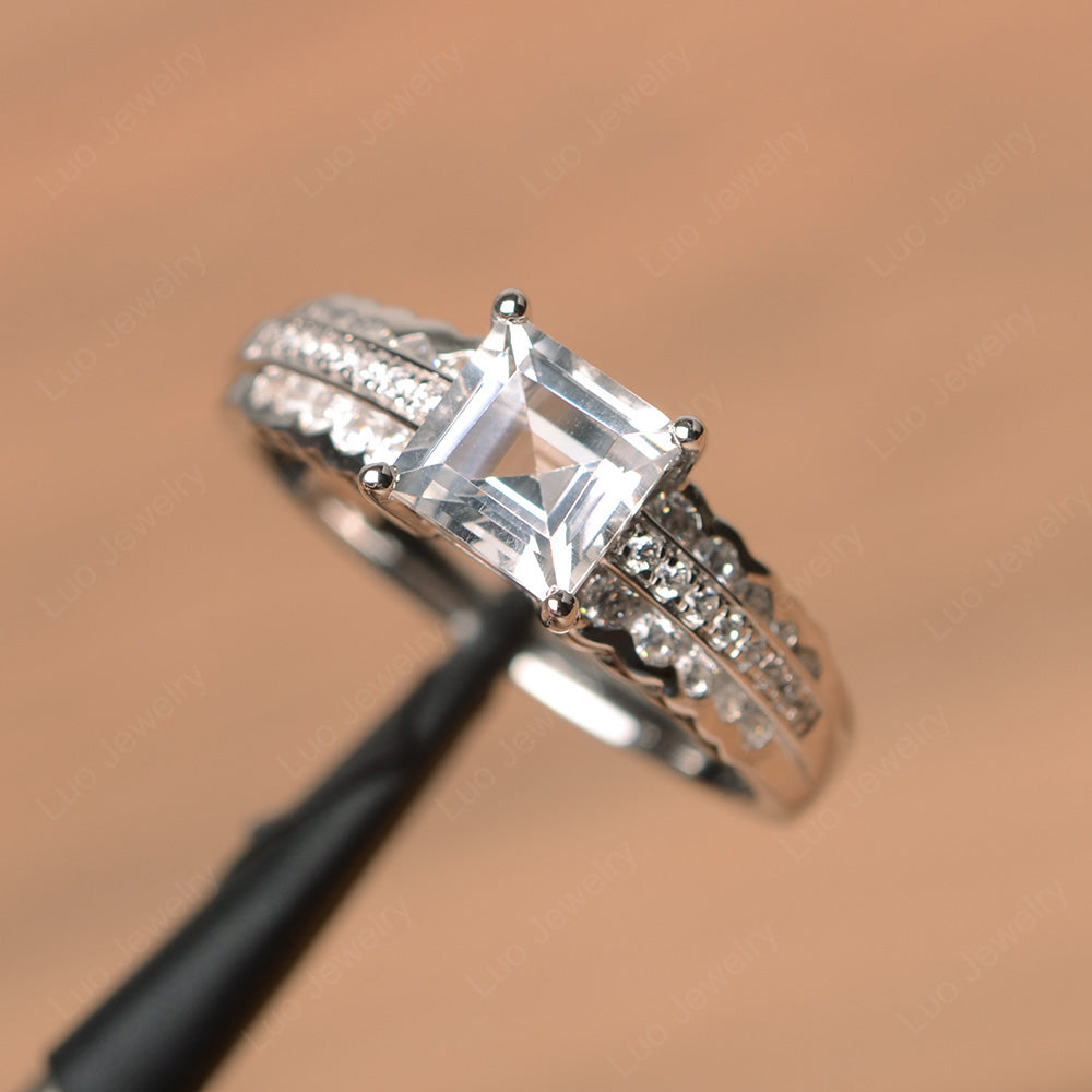 Square Cut White Topaz Art Deco Ring Silver - LUO Jewelry