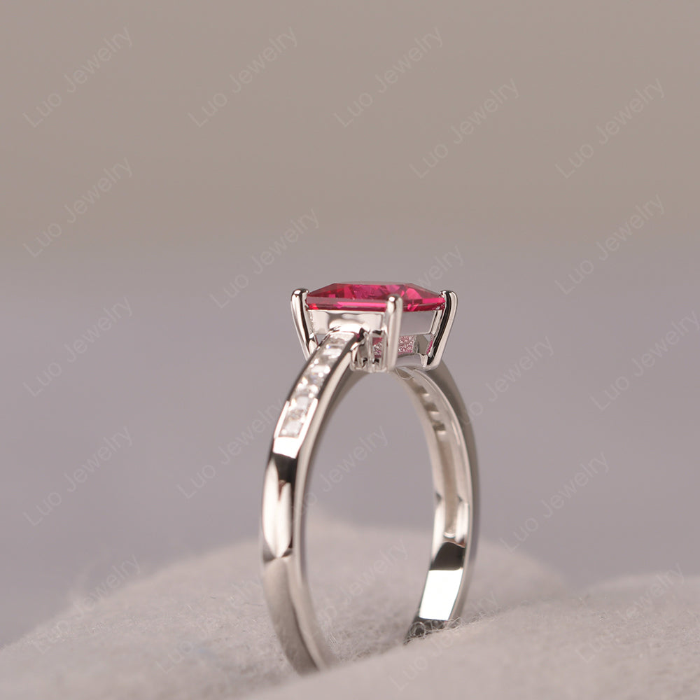 Ruby Wedding Rings Princess Cut Rose Gold - LUO Jewelry