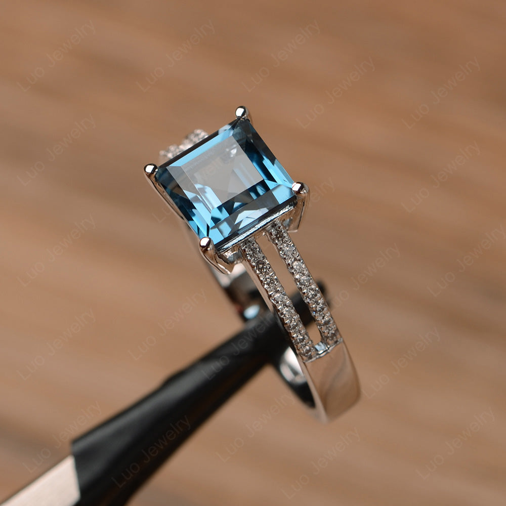 Double Band Square Cut London Blue Topaz Ring Silver - LUO Jewelry