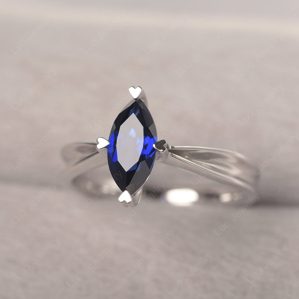 Lab Sapphire Wedding Ring Marquise Solitaire Ring - LUO Jewelry