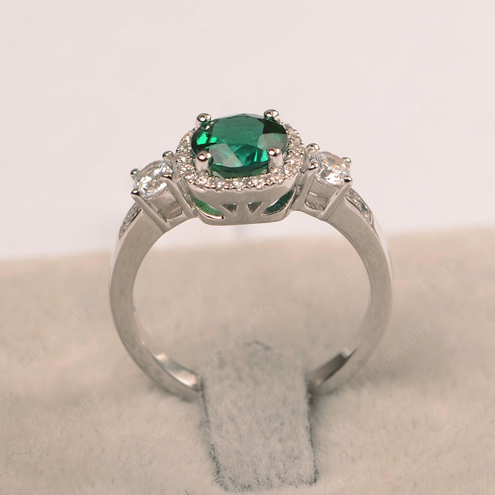 Brilliant Cut Lab Emerald Halo Wedding Ring Gold - LUO Jewelry