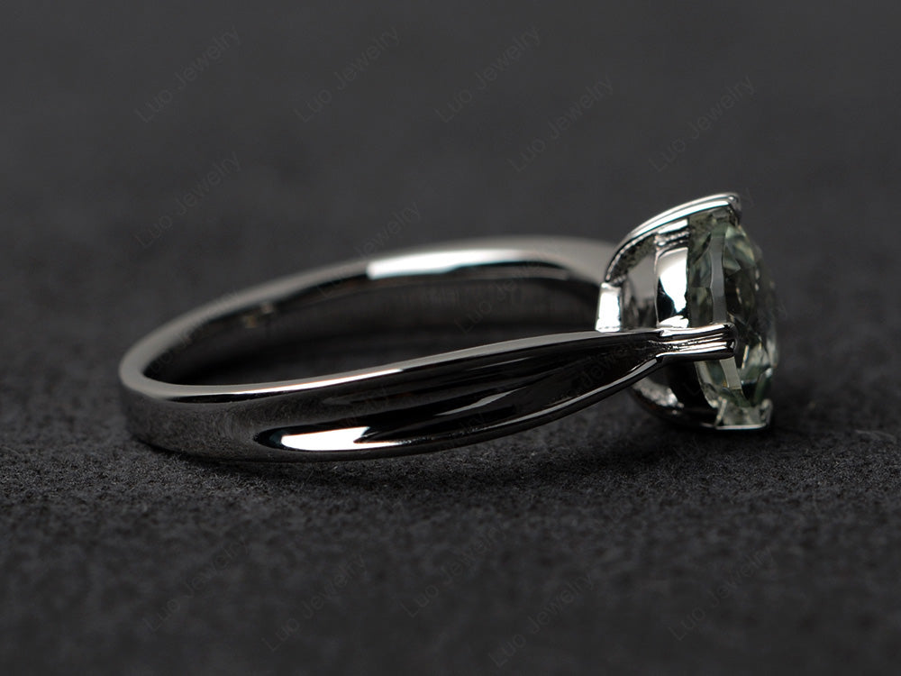 Heart Prong Green Amethyst Solitaire Wedding Ring - LUO Jewelry