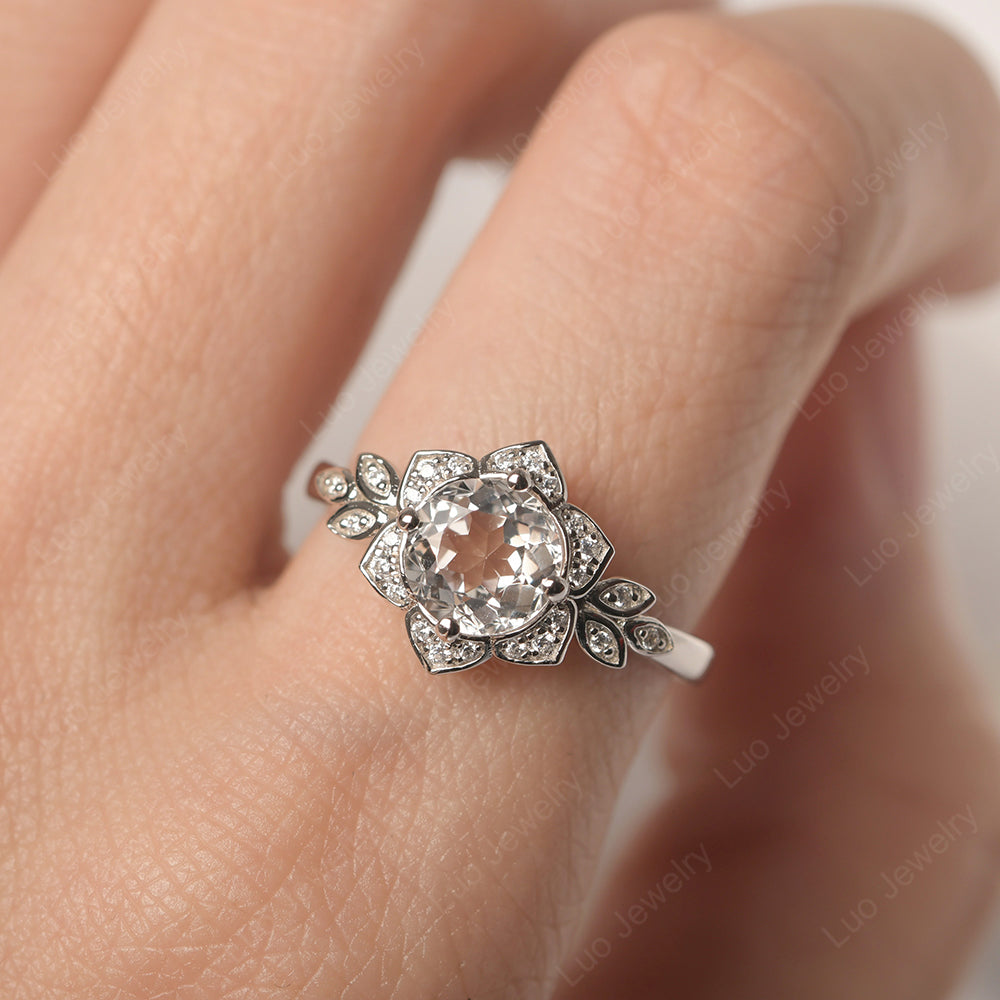 Round Cut White Topaz Flower Ring Yellow Gold - LUO Jewelry
