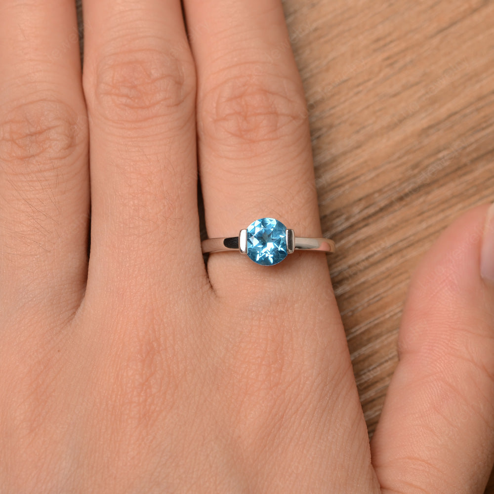 Round Cut Swiss Blue Topaz Solitaire Bezel Ring - LUO Jewelry