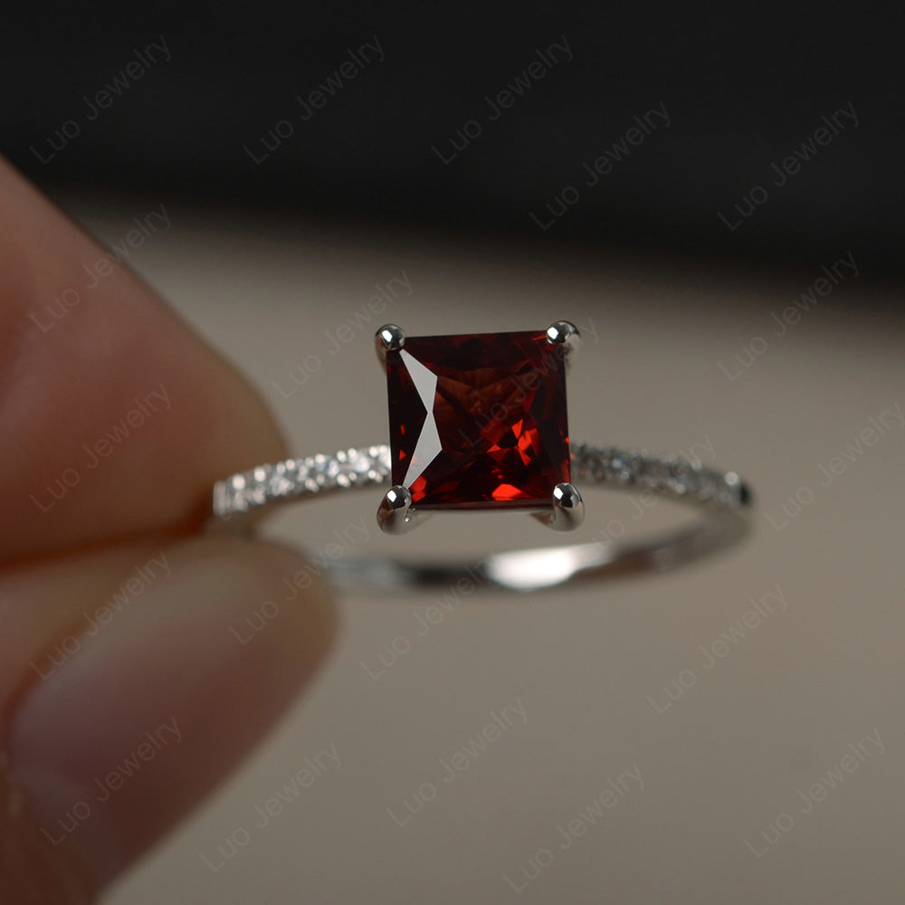 Princess Cut Garnet Ring With Thin Band - LUO Jewelry