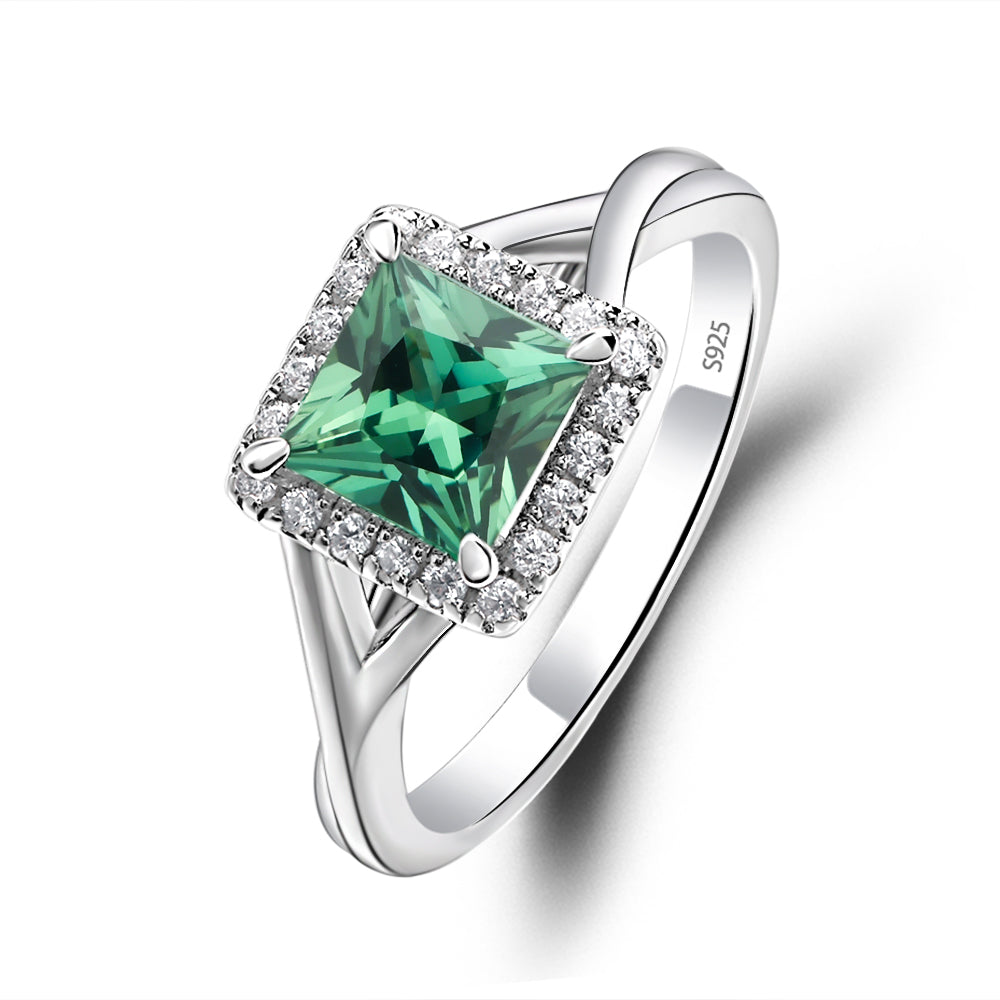 Green Sapphire Split Shank Halo Engagement Rings - LUO Jewelry