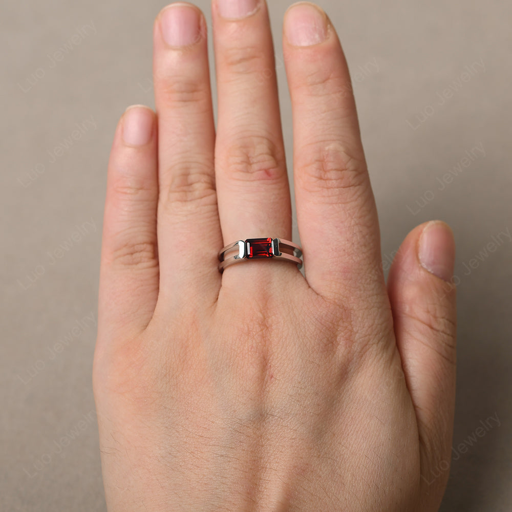 East West Garnet Solitaire Ring - LUO Jewelry