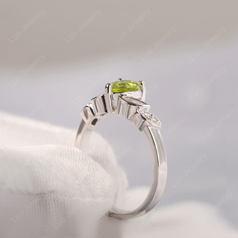 Vintage Heart Peridot Ring White Gold - LUO Jewelry