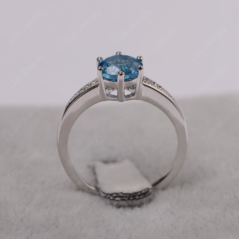 Brilliant Cut Swiss Blue Topaz Engagement Ring Silver - LUO Jewelry