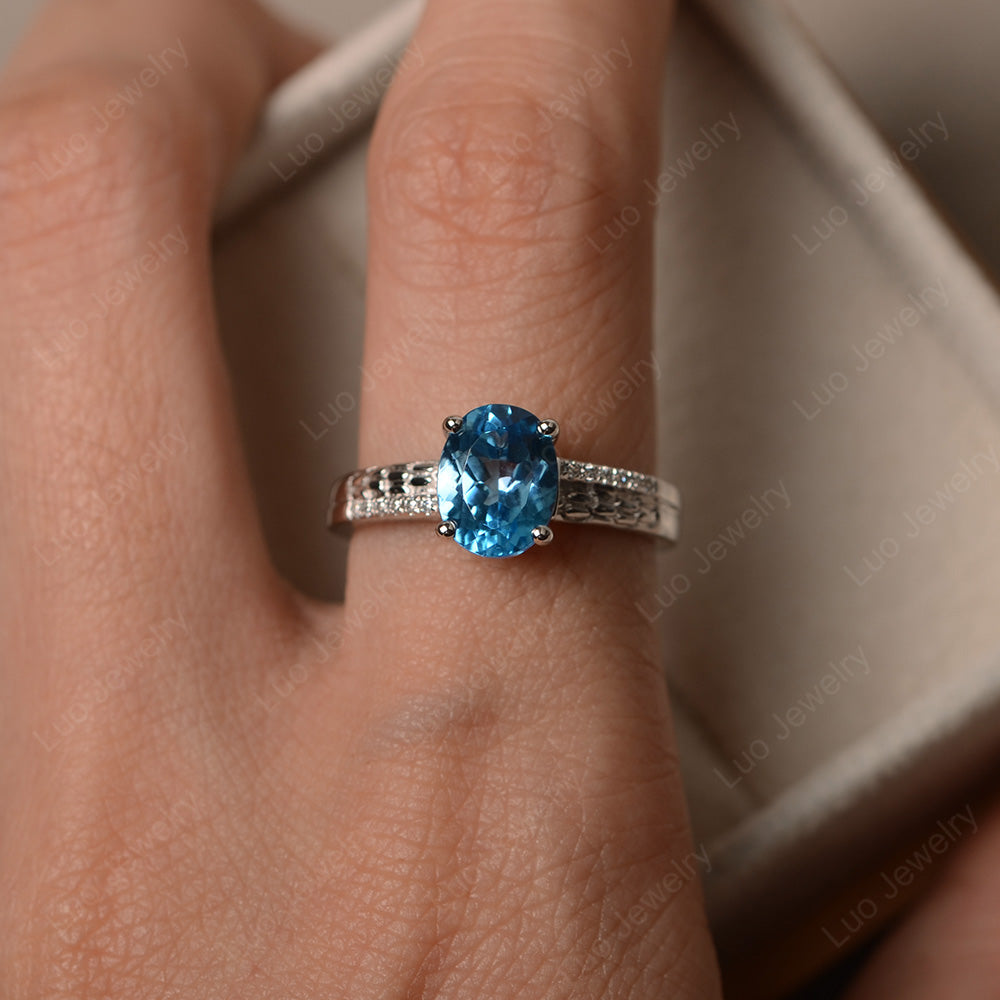 Oval Cut Vintage Swiss Blue Topaz Ring White Gold - LUO Jewelry