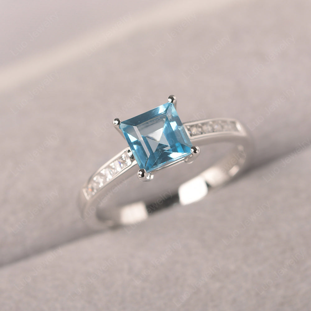 Swiss Blue Topaz Wedding Rings Square Cut Rose Gold - LUO Jewelry