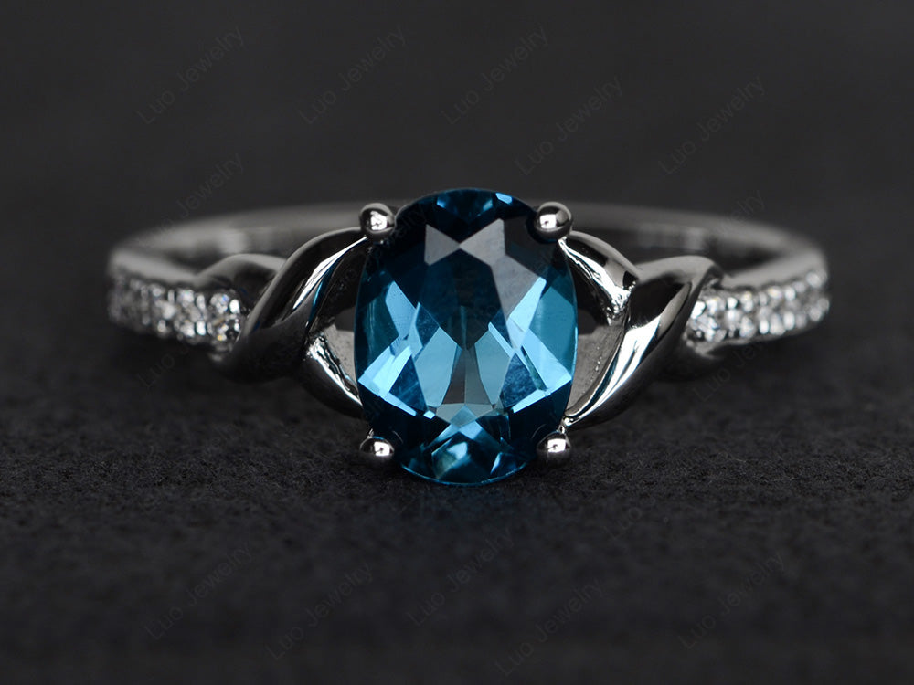 Oval London Blue Topaz Ring Engagement Ring - LUO Jewelry