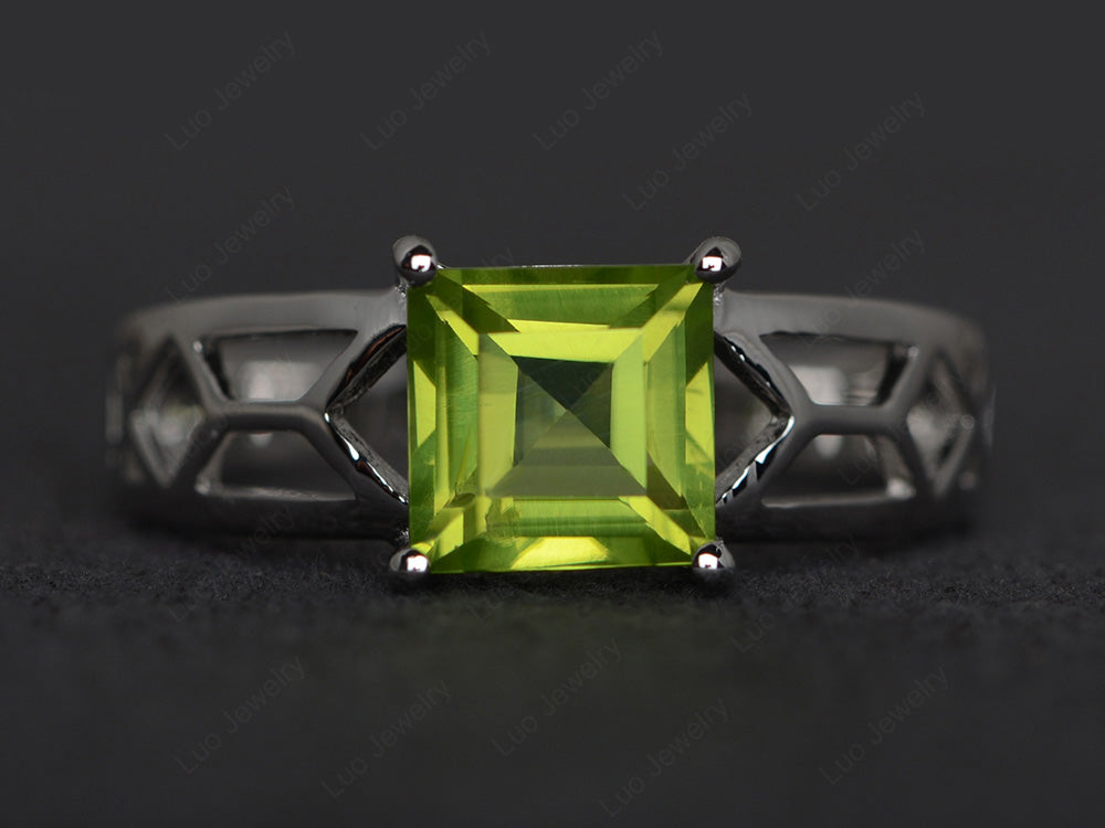 Peridot Solitaire Ring Wide Band Silver - LUO Jewelry