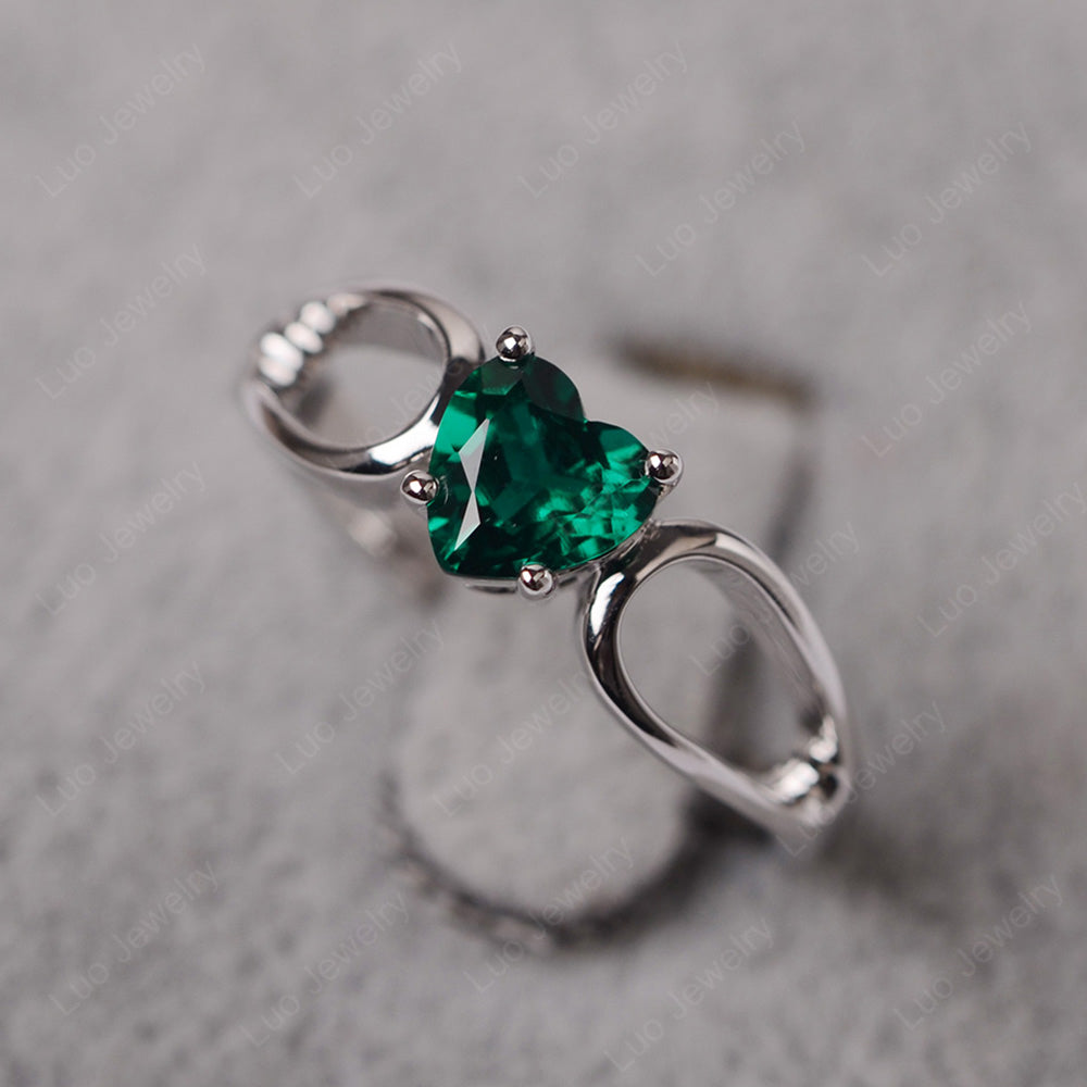 Heart Lab Emerald Ring Split Shank Silver - LUO Jewelry