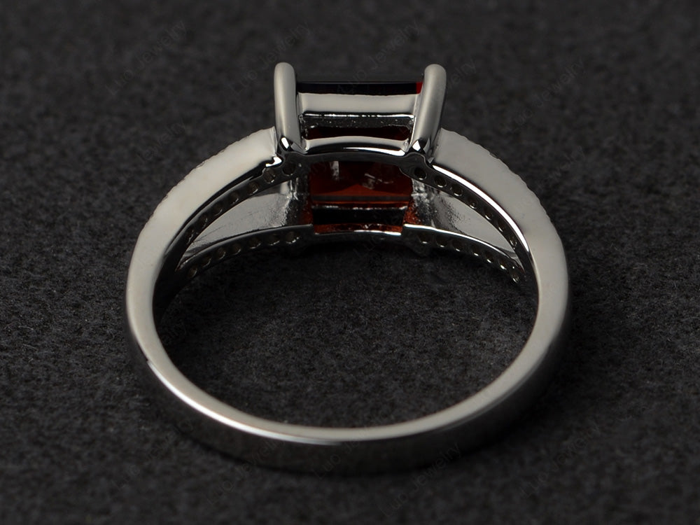 Square Cut Garnet Split Shank Wedding Ring - LUO Jewelry