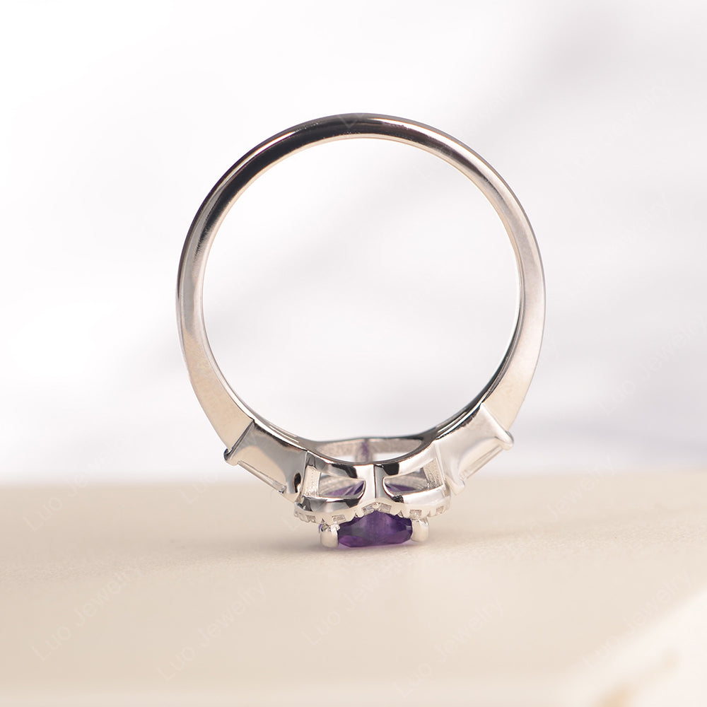 Hear Cut Amethyst Halo Wedding Ring Rose Gold - LUO Jewelry