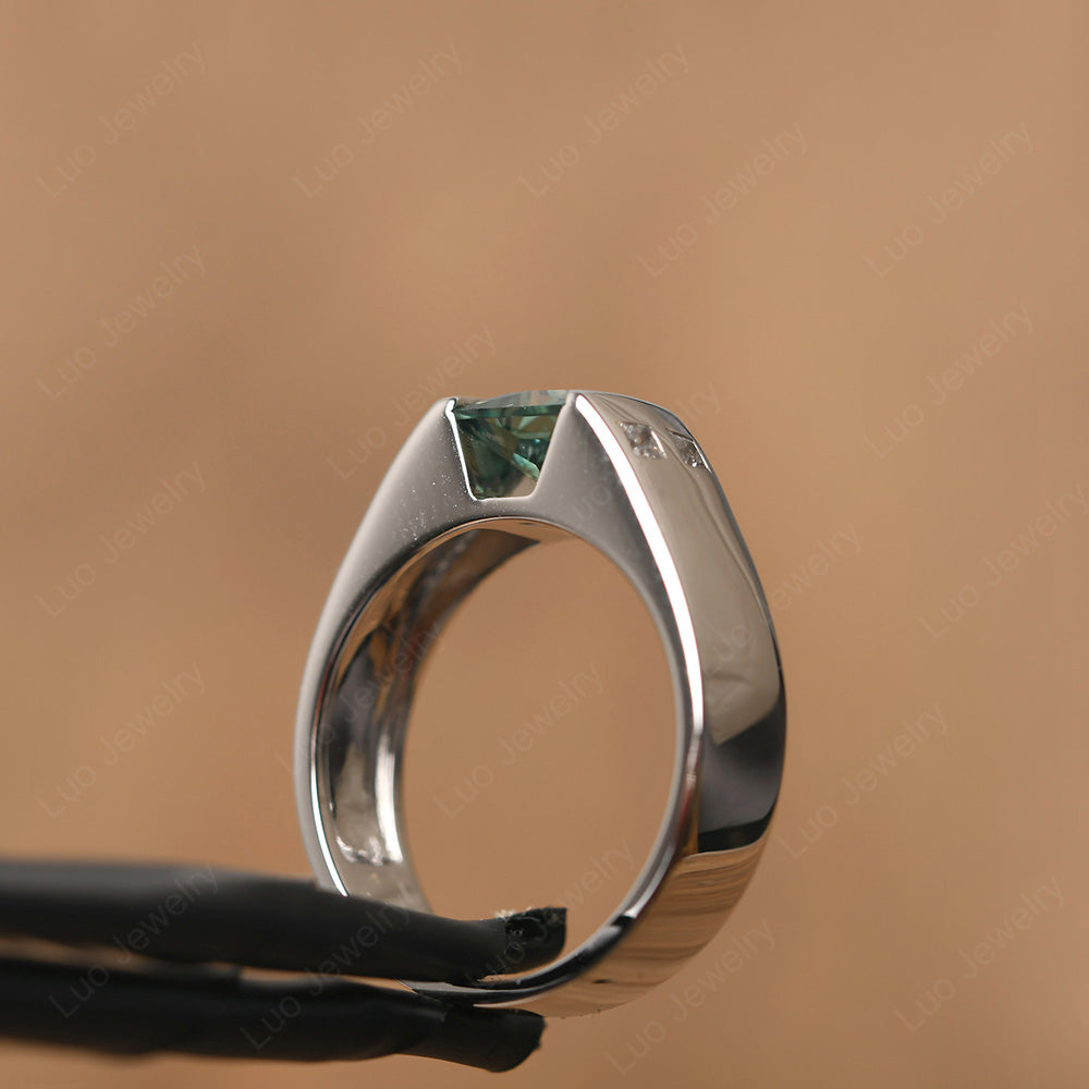 Princess Cut Green Sapphire Ring Wide Band - LUO Jewelry
